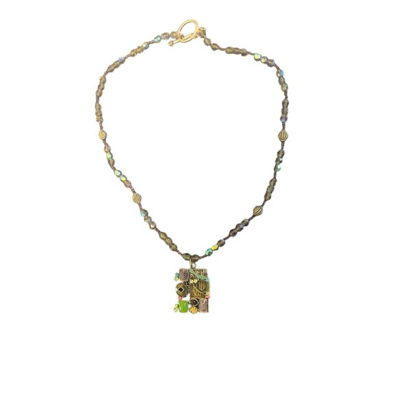 Micro Mosaic Y2K Enamel Steampunk Glass Beaded Necklace Boho Wearable Art Metal - Picture 6 of 10